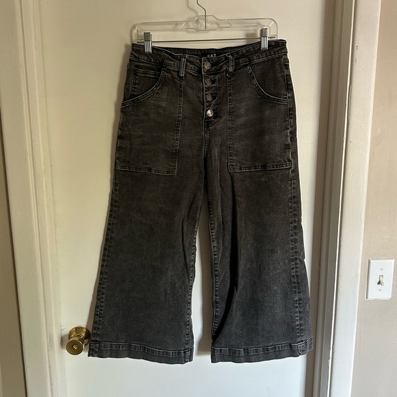 Oat New York High Rise Wide Leg Crop Black Jeans Size 31 - Picture 1 of 6